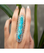 Patterned  Elongated Faux Turquoise Women&#39;s Cocktail Ring - £15.68 GBP