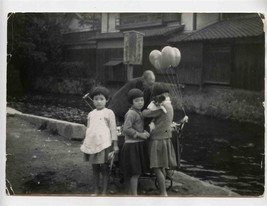 Asian Girls with Puppy at the Balloon Seller Photo 1930&#39;s - £45.89 GBP