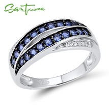 Silver Ring For Women 925 Sterling Silver Chic Female Ring Blue Nano Cubic Zirco - £21.97 GBP