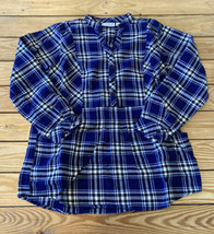Joan Rivers NWOT Women’s Plaid Long Sleeve Pullover Shirt Size 2 Navy DH - £12.58 GBP