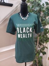 Swarthy Mystic Women Green 100% Cotton Crew Neck Black Wealth T Shirt Top - $30.00