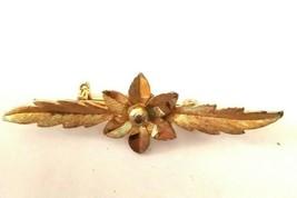 Vintage MAMSELLE Gold color  Bar Brooch  2 &quot; Flower with leaves, signed - £9.59 GBP