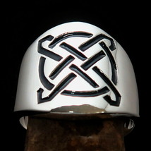 Excellent crafted Men&#39;s Ring black Celtic Knot X-Cross Circle - Sterling Silver - £49.98 GBP