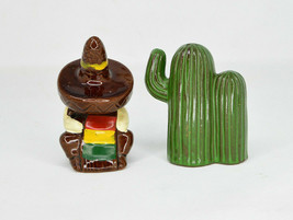 Vintage Mexican With Sombrero and Cactus Figural Salt And Pepper Shakers  - £11.95 GBP