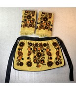 Vintage Cannon Yellow Brown Floral Terry Cloth Kitchen Half Apron And To... - $29.00