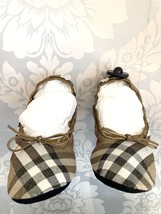 BURBERRY Classic Brown &amp; Gold Tartan Plaid Print Check House Slippers Sz L $475 - £236.78 GBP