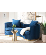 Norman Navy Blue Velvet and Brushed Gold Metal Sofa - $21,586.27 MXN