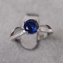 1.25Ct Round Cut Blue Sapphire &amp; Diamond Engagement Ring 14K White Gold Over - £84.22 GBP