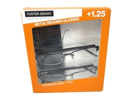 Foster Grant +1.25 Metal Reading Glasses 2-Pack UVA-UVB Lens Protection - £14.19 GBP