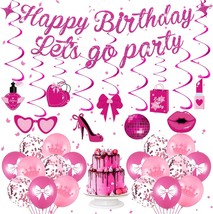 Pink Birthday Party Decorations Pink Happy Birthday Banner Let s Go Party Banner - £26.14 GBP