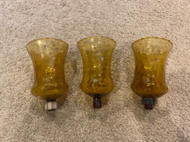 Set Of 3 Amber W Crimped Edge Votive Cup Candle Holder Homco Home Interior - $23.36