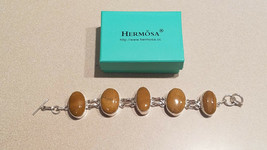 Hermosa Sterling Silver Large Brown Gem Stone Women&#39;s Bracelet w/ Gift Box (NEW) - £31.34 GBP