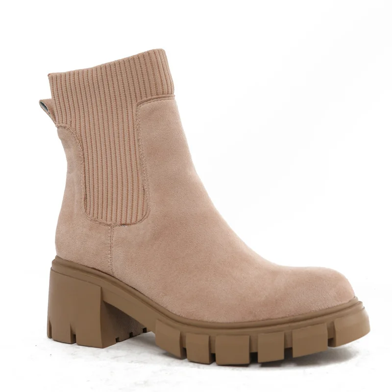 G.L.Brother Platform Boots Sock  Ankle Boots  Stacked Mid Heel 4.5cm Big Size Ch - £222.06 GBP