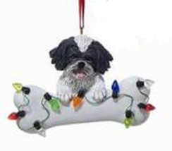 DogBone SHIH TZU BW w/Dog Bone Resin Christmas Ornament - £7.05 GBP