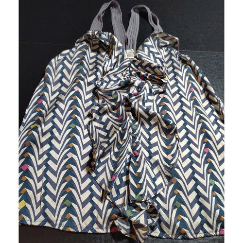 Trinity Silk Blouse Ruffles Tank Dress Blue &amp; White Chevron Print Size S... - $11.61