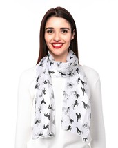 [CBC Crown] Small Horse Pattern Satin Stripe Silk Feeling Animal Scarf 13&quot; X 60&quot; - £7.82 GBP