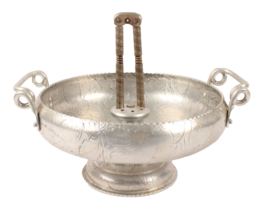 Vintage Hammered Aluminum Nut Bowl with Handles Daffodil Flower Pattern ... - $12.99