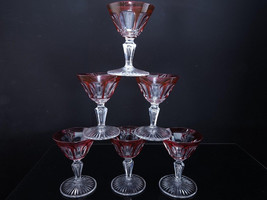 6 Antique Crystal Cut Overlay Sherry Glass Stems - £348.80 GBP