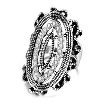 New Bohemia Beach Party Ring For Women Fashion Antique Tibetan Silver White Crys - £5.73 GBP