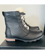 SOREL Emelie Genuine Shearling Lamb Fur Short Lace-Up Boot, Black, Size ... - $129.97