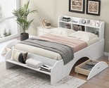 Wood Full Size Platform Bed With 2 Drawers, Storage Headboard And Footbo... - $630.99