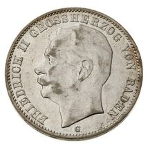 1912-G German States Baden 3 Mark (About Uncirculated, AU) KM# 280 - $77.85