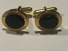 Vintage faux black onyx and gold cufflinks - £9.59 GBP
