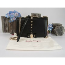 Salvatore Ferragamo Black Leather Studded Bow Crossbody Bag NWT - £685.15 GBP