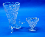 Vintage HOFBAUER BYRDES Cut Crystal Cornucopia Vase &amp; MATCHED Mini Pedes... - £24.33 GBP