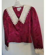 Vintage Jessica McClintock Burgundy Jacquard Skirt & Jacket Suit Size 5/6 - $72.67 CAD