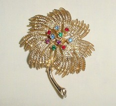 Vintage Sarah Coventry Faux Gemstone Gold Tone Palm Tree Pin - £18.05 GBP