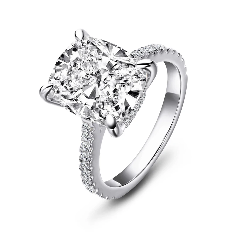 925 Sterling Silver 4ct Cushion Cut Ring 4 Prong Sona Simulated Diamond Engageme - £56.96 GBP