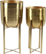 Metal Round Planter With Detachable Stand, Gold, Set Of 2, Cosmoliving By - $74.96