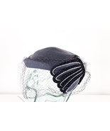 Vintage 50s Womens Size 23 Felt Fishnet Lace Beaded Calot Hat Cap Blue USA - $69.25