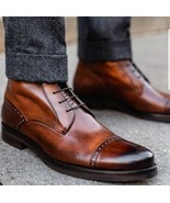Handmade Men&#39;s Genuine Leather Patina Shaded Ankle Boots - $159.99+