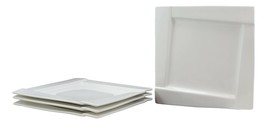 Set Of 4 Contemporary White Porcelain Square Dinner Pasta Entree Plates 10&quot; - £36.94 GBP