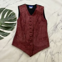 She Said Womens Vintage 90s Suede Leather Vest Size S Dark Red Western I... - $35.63