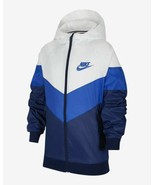 Nike CV9342-121 Boy&#39;s Wind Runner Stripe Hooded Jacket Blue / White ( L ) - $122.22 CAD