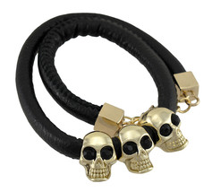 Zeckos Rounded Vinyl Double Wrap Bracelet with Gold Tone Skull Beads - £11.26 GBP