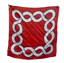 Vintage Red White &amp; Blue Chain Link Design Silk Scarf 26&quot; - £7.53 GBP