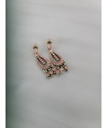 A Silvery Metal and Pink Crystals Pierced Earrings - $13.86