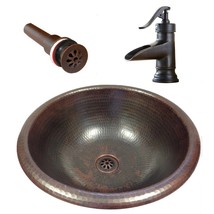 15&quot; Round Vessel or Self Rimming Copper Bathroom Sink with Drain and Faucet - £223.77 GBP