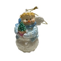 Christmas Chubby Snowman Angel Figurine Ornament With Tree 3&quot;H - £10.95 GBP