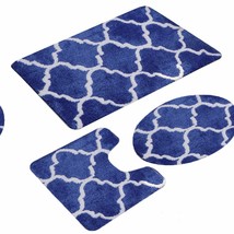 3-Piece Blue Bathroom Rug Set with Shaggy Bath Mats - $2,192.64 MXN