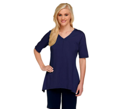 Denim &amp; Co. Perfect Jersey V-neck Trapeze Hem Top (Bright Navy, Small) A254299 - £13.17 GBP