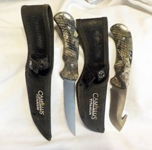 2 Camillus Titanium Fixed Blade Hunting Knives Gut Hook Knife &amp; Reg w/Sheaths - £23.18 GBP
