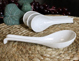 Japanese Glossy White Porcelain Ceramic Soup Spoons With Hook 6 Pack Spoon Set - £20.35 GBP
