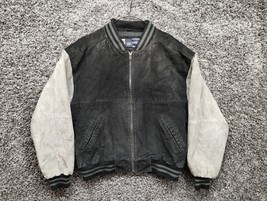 VTG Free Country Leather Jacket Men Medium Two Toned Black and White Stadium - £29.55 GBP