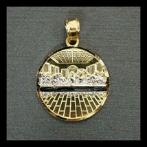 14K Gold-Plated Silver Diamond Cut Two Tone Round Last Supper Charm Pendant 1.2&quot; - £49.88 GBP