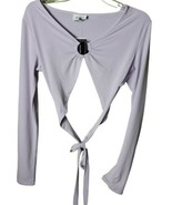 Just Polly New York Lavender Long-Sleeve Tie-Front Shirt Jrs L Polyester... - £11.98 GBP